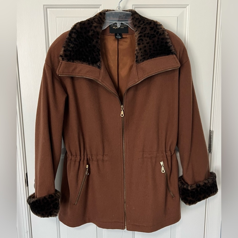Chocolate Brown Overcoat with Faux Fur Trim